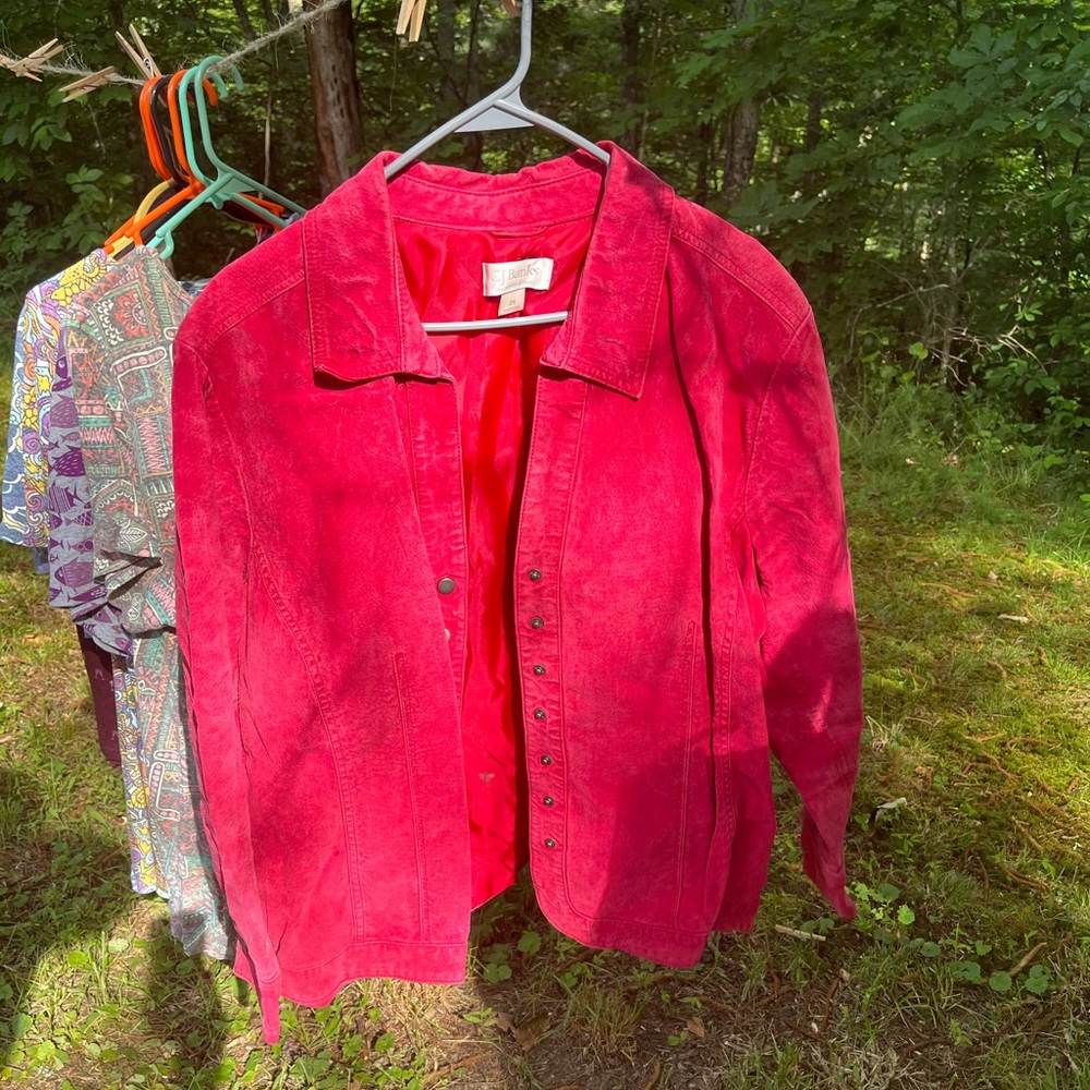 Pink suede leather jacket, CJ Banks, 2X